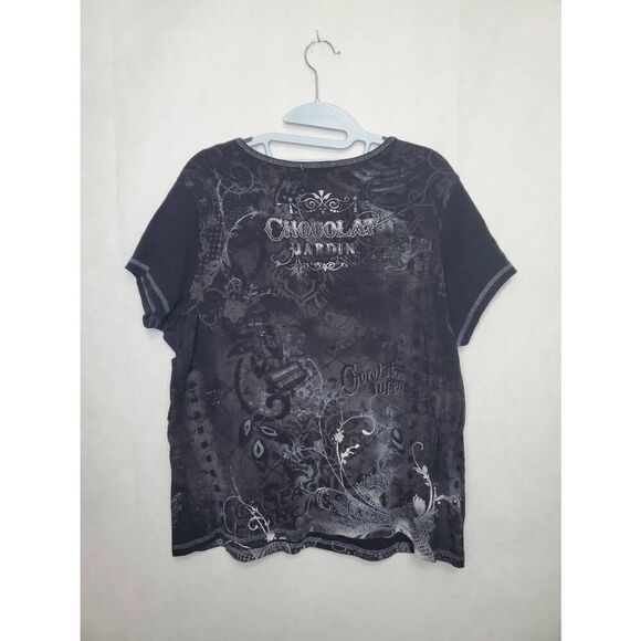 Blue Canyon Chocolat Paris Plus Size Black Y2K Jeweled Graphic Baby Tee Shirt - Picture 4 of 6